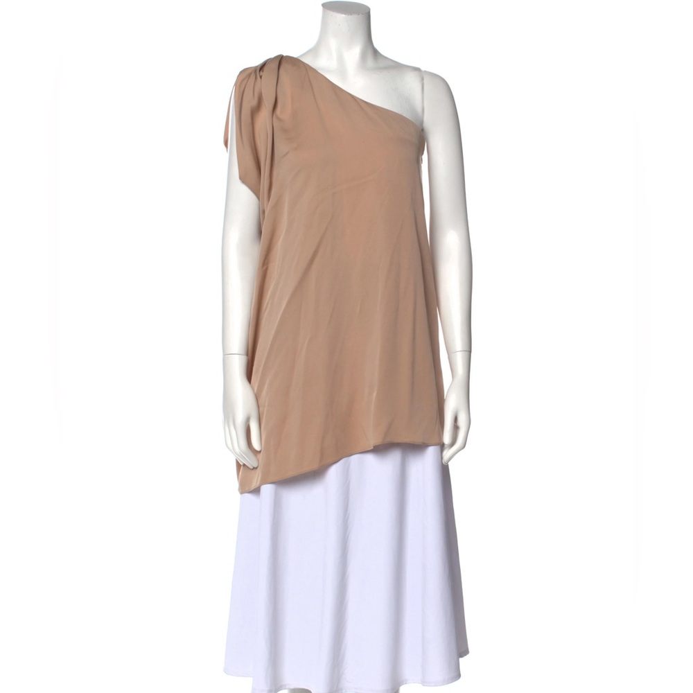 Rachel Zoe One-Shoulder Tan and White Dress